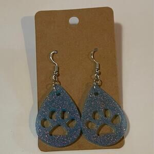 Handmade epoxy resin paw print earrings - light blue glitter w/ rosegold flecks